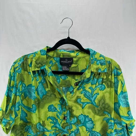 Carole Little Blouse Womens Sz S Short Sleeve Button Up Retro Floral Apple Green - Picture 3 of 11